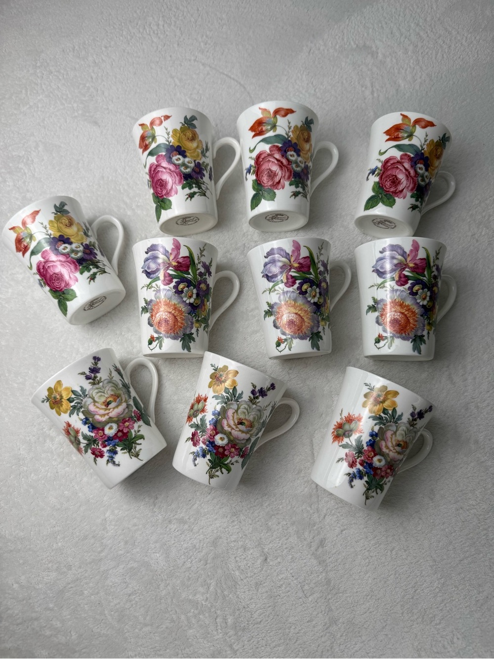 Vintage Royal Kendal Fine Bone China Floral Coffee Tea Mugs Set of 10